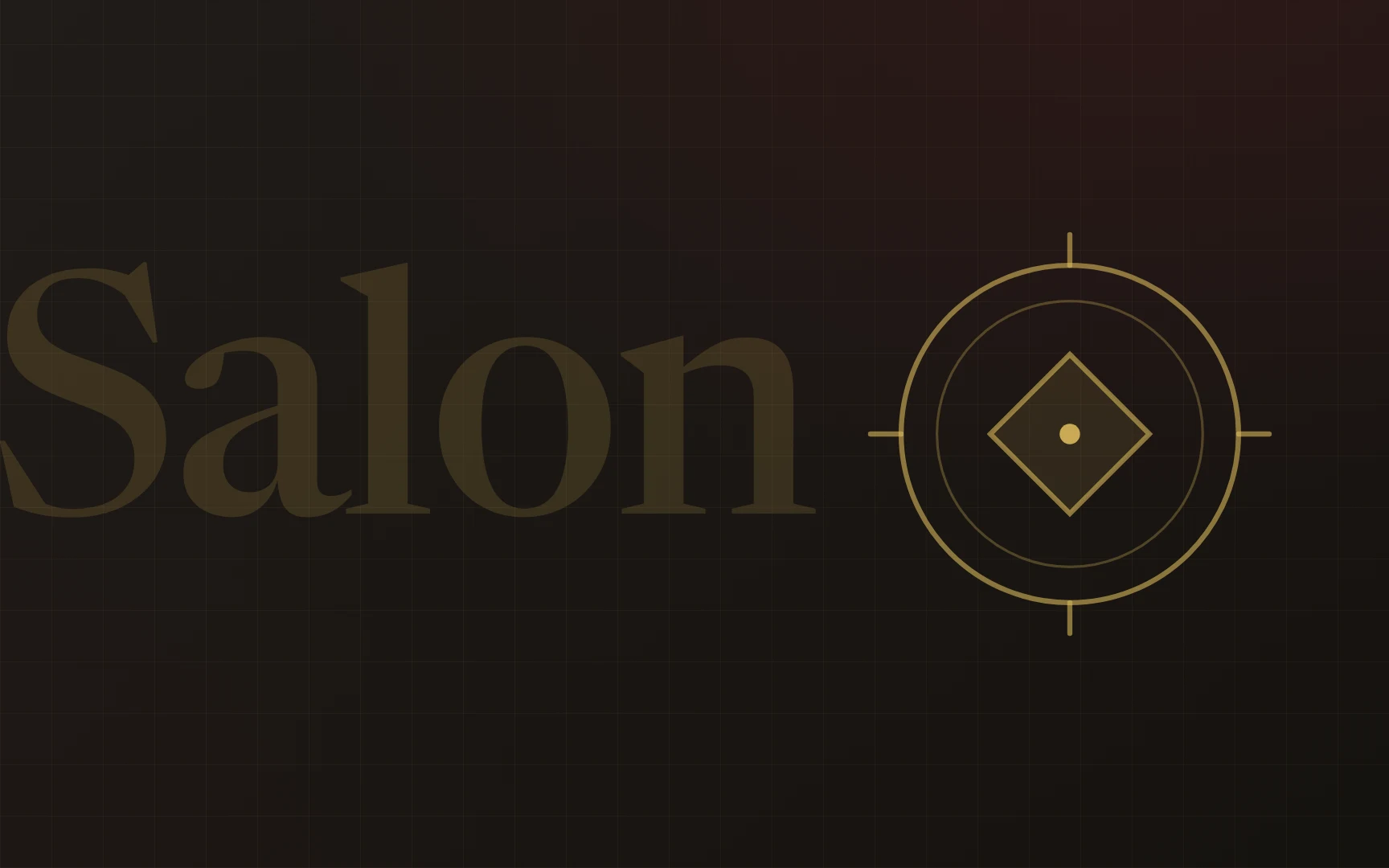 Couverture éditoriale du projet : mot-signature « Salon » en filigrane serif et motif line-art de sceau de conciergerie, encre or sur fond bordeaux sombre.